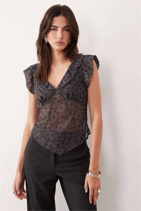 Топ Paquita с прозрачной тканью и цветочными рюшами артикул 154275794