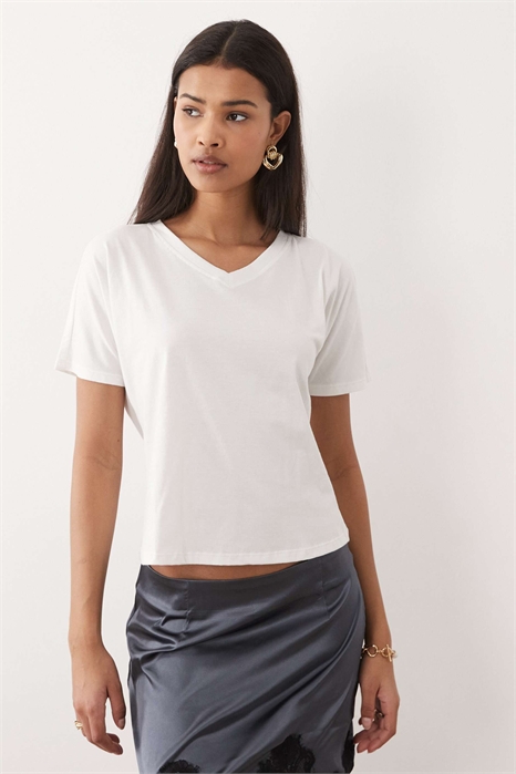 Топ из джерси с V-образным вырезом и короткими рукавами артикул 155231182