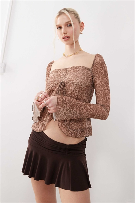 Топ с рюшами спереди и принтом «Рэту Пейсли» артикул 143373994