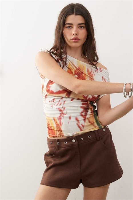 Топ с открытыми плечами, облегающий, с эффектом размытия, оранжево-орхидеевого цвета артикул 144074907