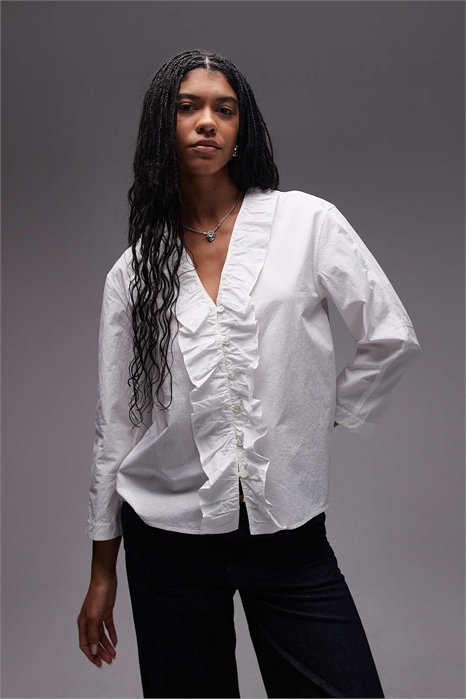 Блузка с оборкой спереди, цвет слоновой кости артикул 149820941