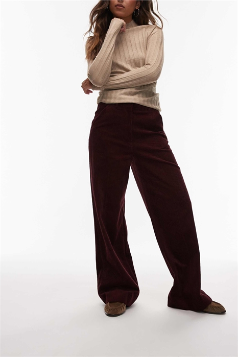 Брюки из вельвета с широкими брючинами и зауженным поясом артикул 150524164