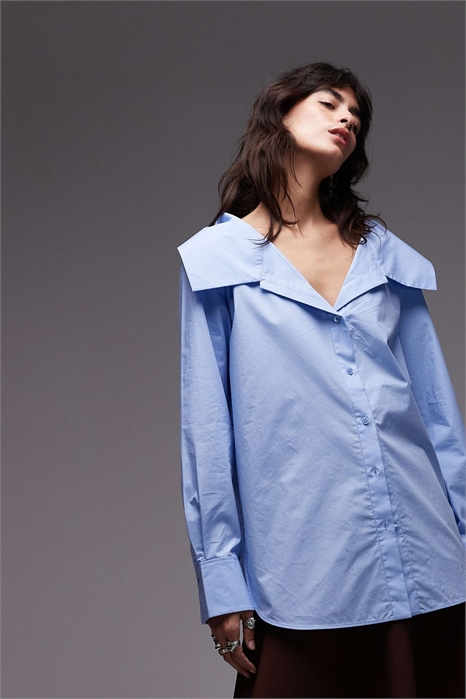 Рубашка из хлопка с тканым поясом на талии, светло-голубого цвета артикул 151023761