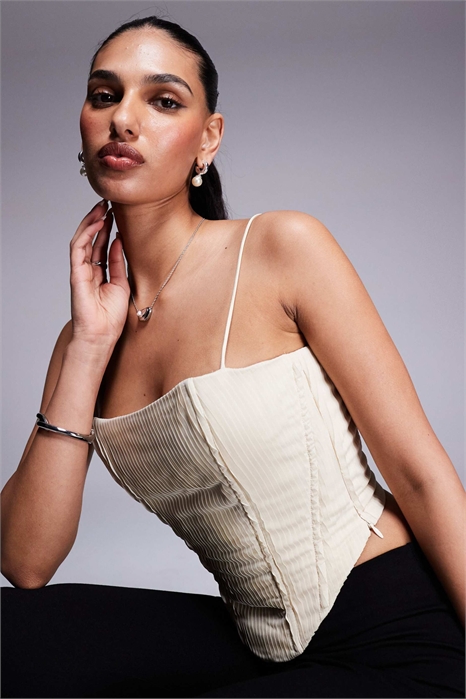 Корсет с завязками на спине и плиссированной отделкой кремового цвета артикул 140562737