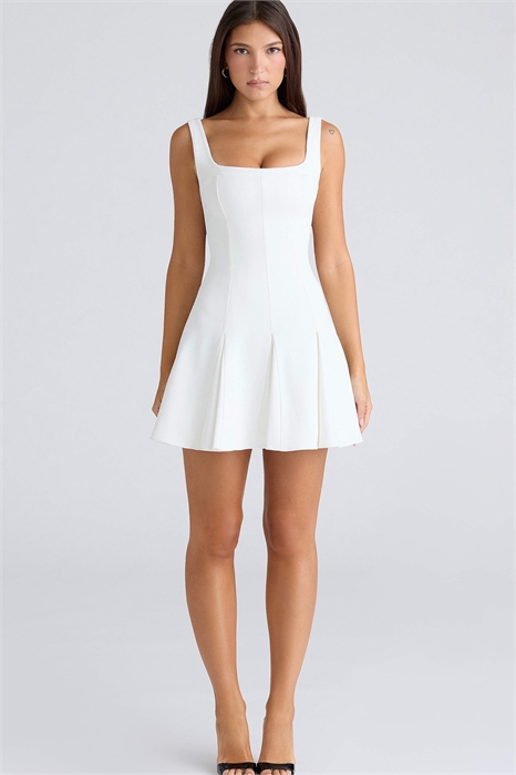 Винтажное мини-платье Амели из эластичной ткани цвета слоновой кости с расклешенным силуэтом артикул 151940827