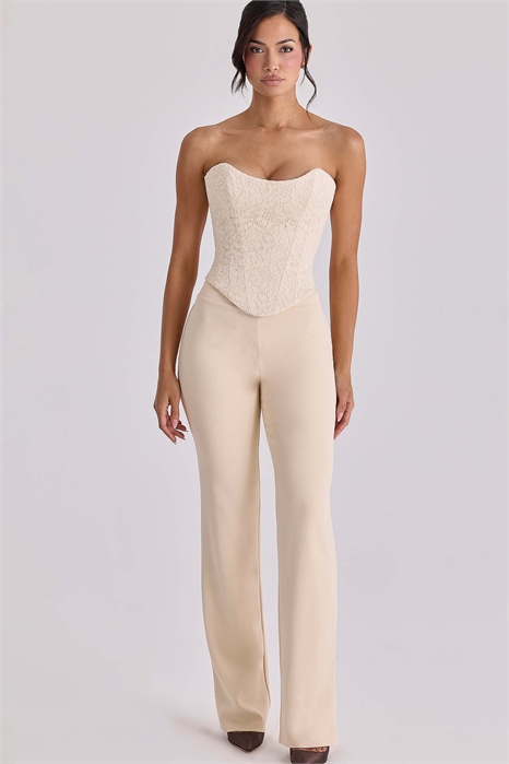 Брюки Chiara из крепа цвета слоновой кости в винтажном стиле с прямыми брючинами артикул 155842303