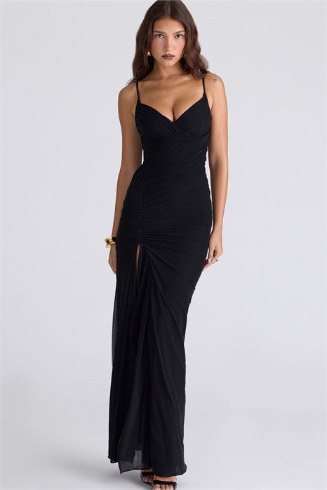 Макси-платье Issey из чёрной эластичной сетки с драпировкой артикул 155322590