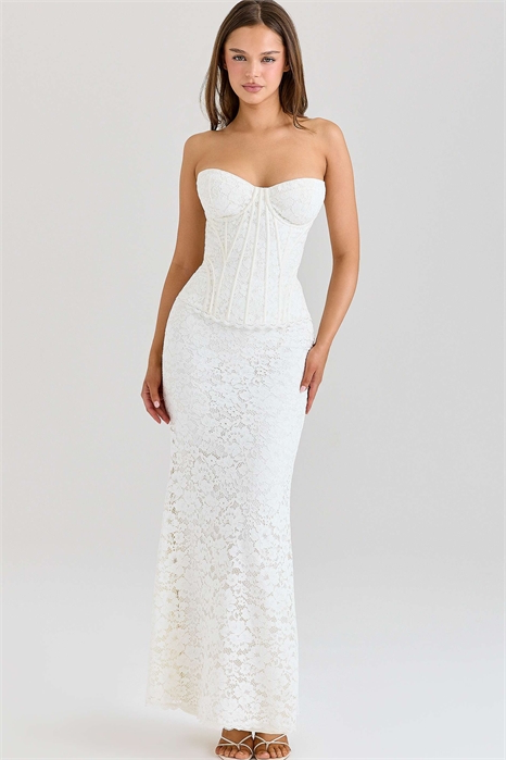 Макси-платье Solaine из кружева цвета слоновой кости артикул 150937071