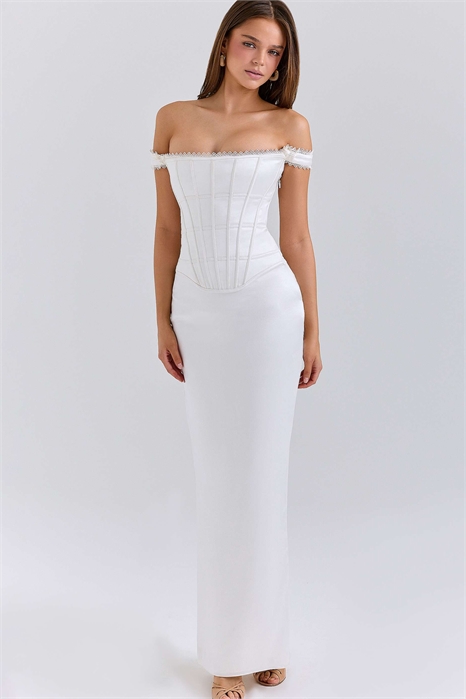 Макси-платье-корсет Isis из атласа цвета слоновой кости артикул 150937040