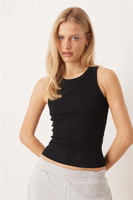 Майка с ребристым вырезом артикул 154605280