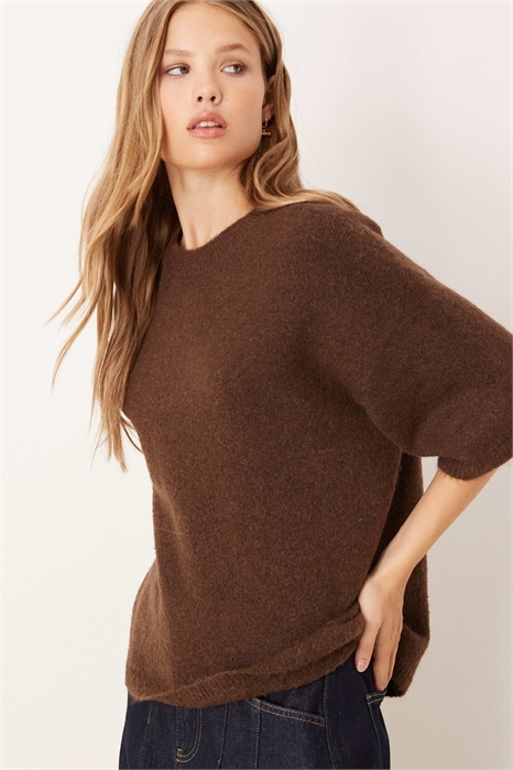 Свитер из шерсти и альпаки с короткими рукавами и свободным кроем артикул 148451060