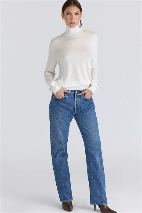 Свитер с высоким воротником из шелка цвета «ангельская слоновая кость» и шерсти артикул 155471217