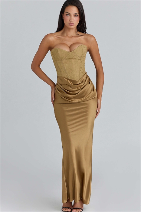 Макси-платье-корсет из атласа с бронзовым тиснением от Aurelia артикул 154853751