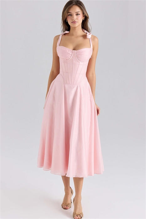 Платье средней длины с завязками на плечах из шифона Leia артикул 149383246