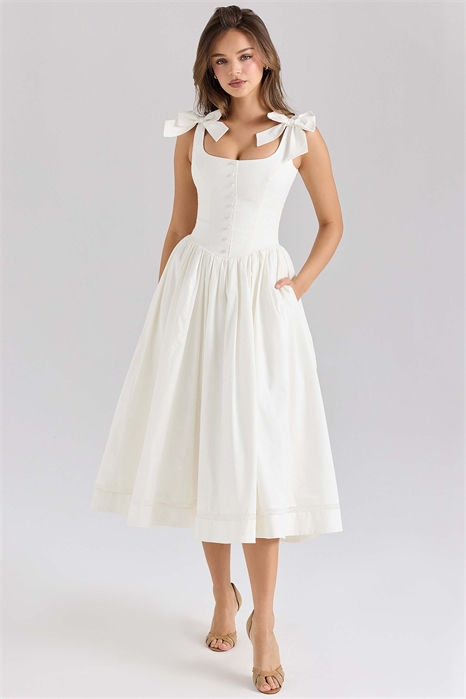 Платье-миди из эластичного хлопка с бантиком от Lillia артикул 149551026