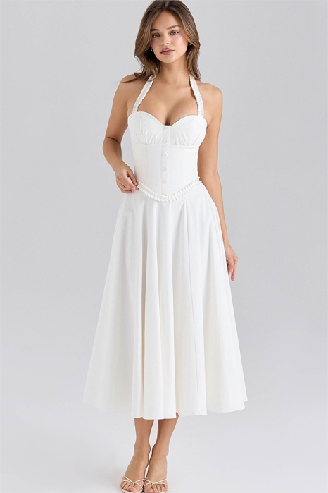 Платье средней длины из эластичного хлопка с завязками на шее от Georgie артикул 149551335