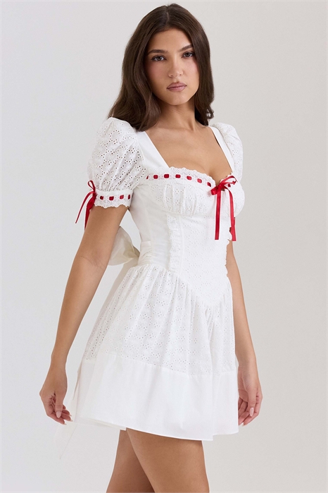 Мини-платье Jana с английской вышивкой и рукавами-буффами артикул 148225433