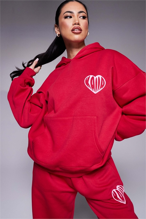 Оверсайз-худи с капюшоном из смесовой ткани с хлопком и контрастным логотипом в виде сердца co-ord артикул 139874250