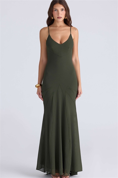 Макси-платье из жаккарда цвета лесного зеленого от Sacha с вставками артикул 153023526