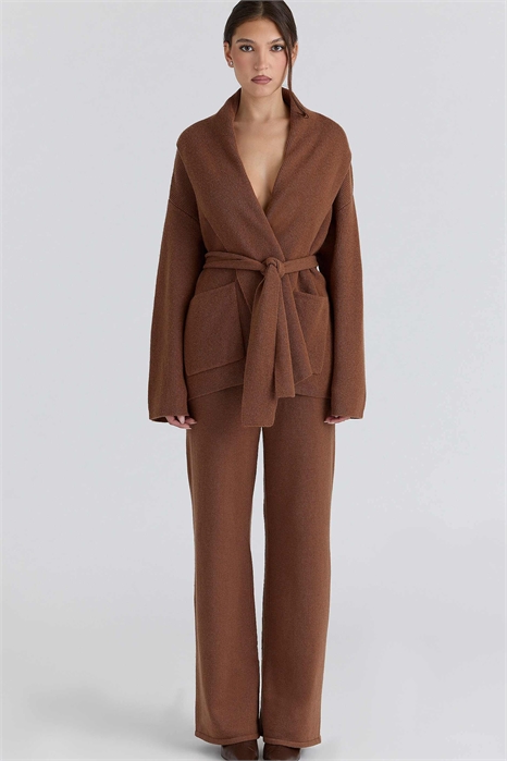 Кардиган из чистой шерсти цвета «мэдисон-тан» с драпированным передом артикул 155059503