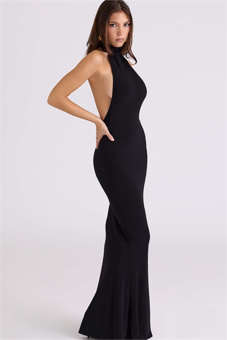 Макси-платье Sadira из драпированного джерси черного цвета с открытой спиной артикул 153687804