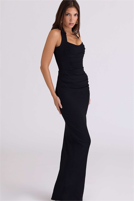 Черное макси-платье с открытыми плечами и скульптурным кроем от Sahar артикул 155059452