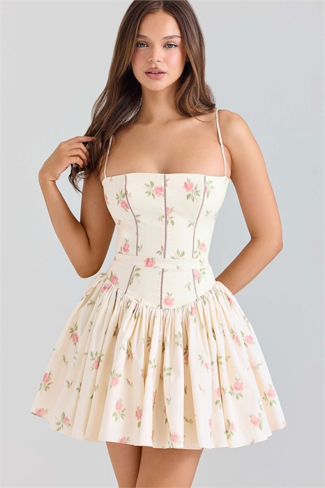 Мини-сарафан из эластичного хлопка с принтом в виде кремовых роз от Ysabella артикул 150234918