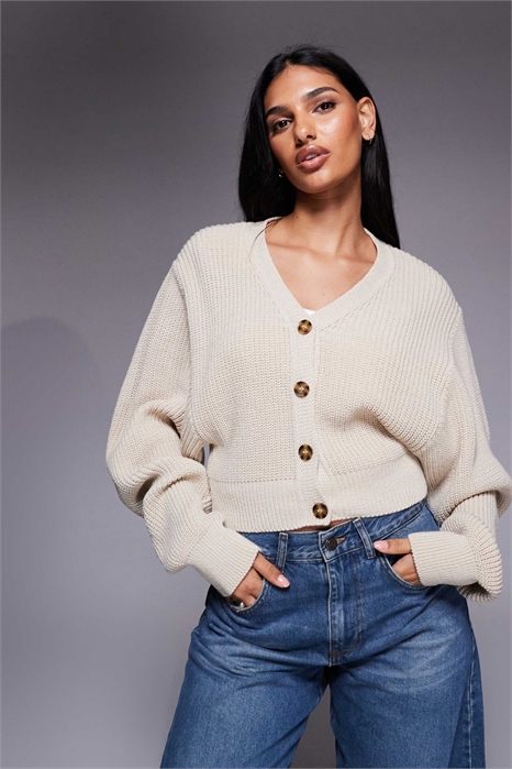 Эксклюзивный кардиган с V-образным вырезом, застежкой на пуговицы спереди и рукавами-балонами артикул 153717004