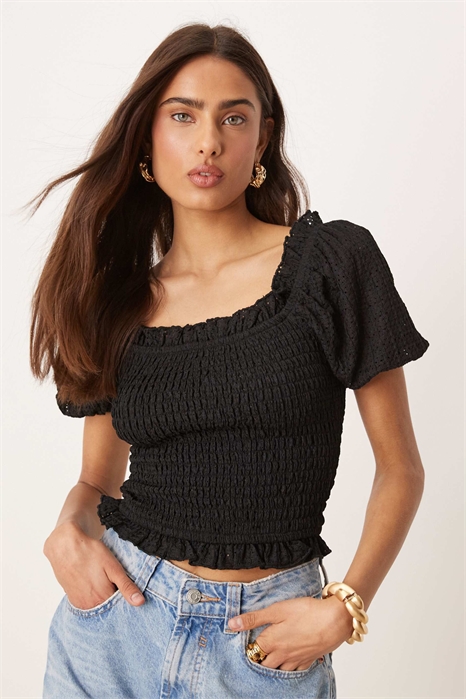 Топ с оборками и рукавами-буффами артикул 143378488