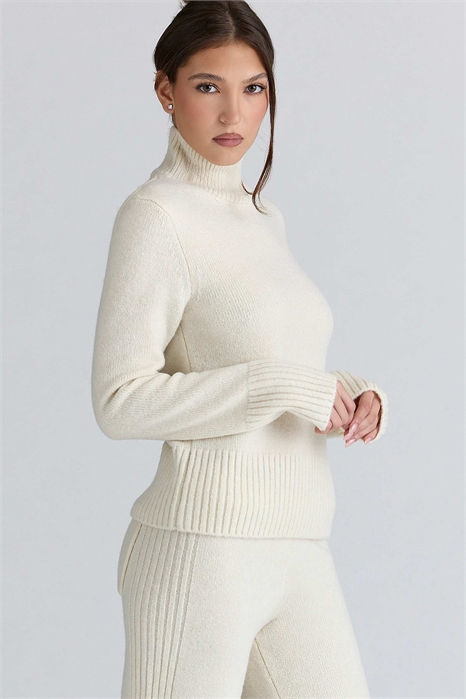 Свитер с высоким воротником из мериносовой шерсти цвета «Скай-айвори» артикул 155231226