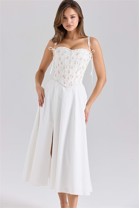 Хлопковое платье-миди средней длины с отстегивающимся корсетом и принтом в виде роз от Clarabelle артикул 149831642