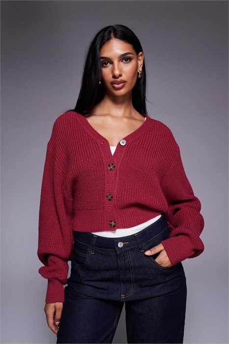 Эксклюзивный кардиган с V-образным вырезом, застежкой на пуговицы спереди и рукавами-балонами артикул 153717002