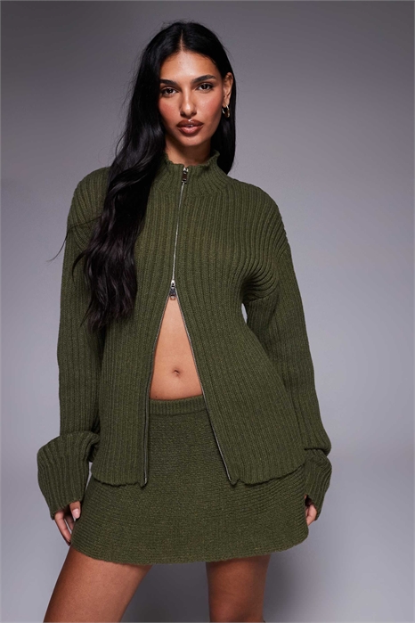 Эксклюзивный свитер из ребристого трикотажа с двойной застежкой-молнией co-ord артикул 153402739