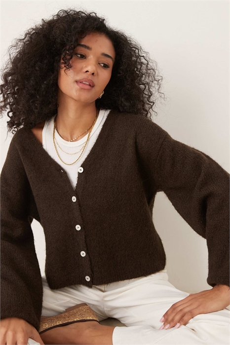 Вязаный кардиган из шерсти и альпаки с V-образным вырезом артикул 143378547