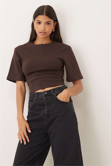 Топ с широким кроем и короткими рукавами, подчеркивающий талию артикул 150562607