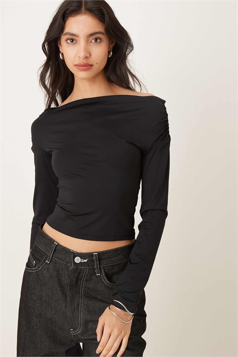 Облегающий джерси с открытыми плечами и длинными рукавами артикул 149593161