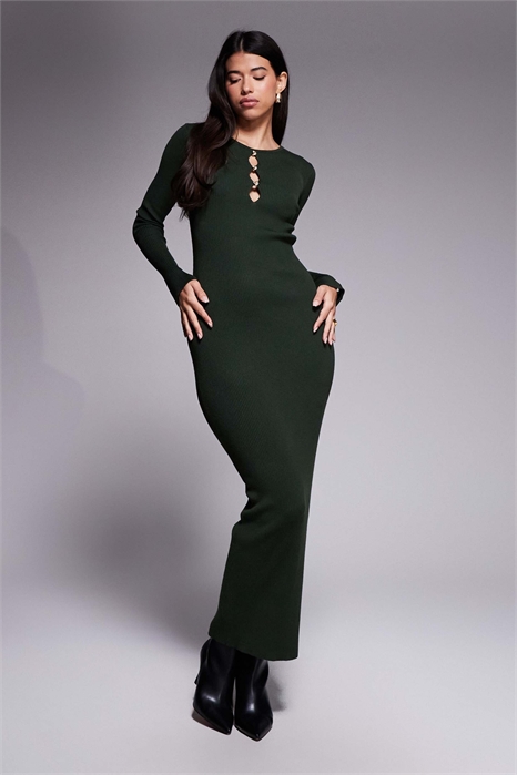Длинное трикотажное платье-макси с эксклюзивным вырезом артикул 149788996