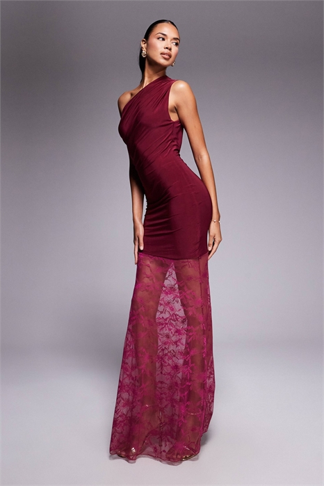 Эксклюзивное макси-платье с асимметричной юбкой из прозрачного кружева с двойным слоем и открытыми плечами артикул 150392715