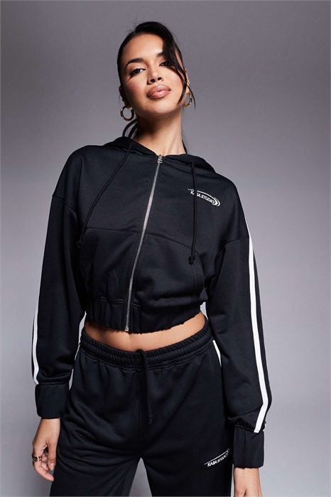 Укороченная толстовка с капюшоном и боковыми полосками из смесовой ткани с застежкой-молнией от Studio co-ord артикул 139761915