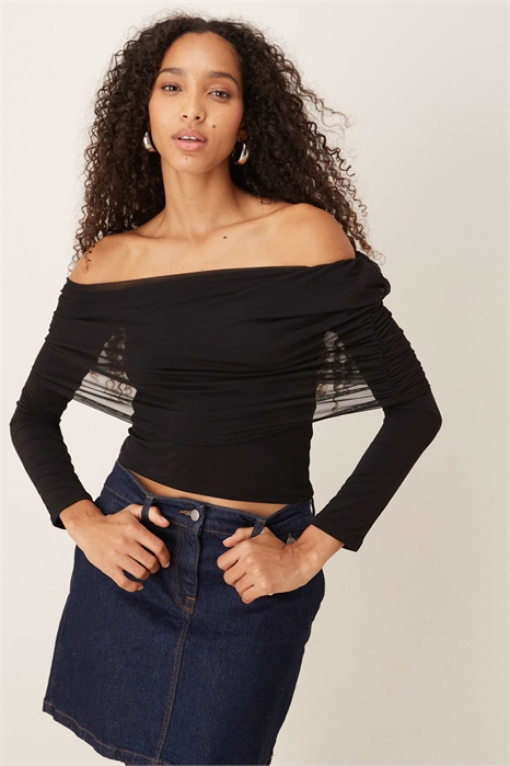 Топ с открытыми плечами из сетчатого материала артикул 149654389