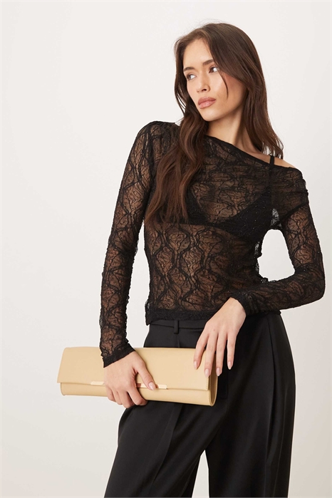 Топ с длинными рукавами, спадающий с плеч, из струящегося кружева со стразами артикул 151782786