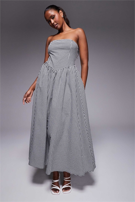 Эксклюзивное макси-платье с V-образным вырезом и бандо, с преобладанием хлопка артикул 140592544