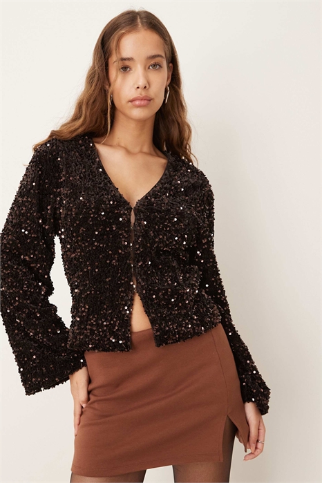 Топ с зауженной талией и пайетками артикул 151782805