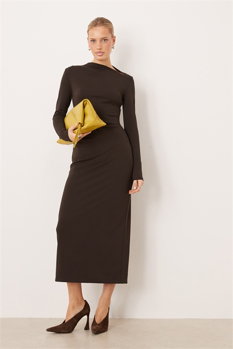 Макси-платье с V-образным вырезом и длинными рукавами артикул 154236293