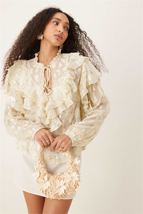 Блузка в стиле бохо с рюшами из металлического жаккарда артикул 146696900