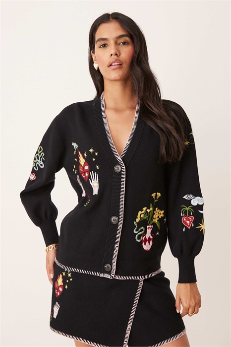 Ночной сад вышитый кардиган в комплекте черного цвета артикул 150528681
