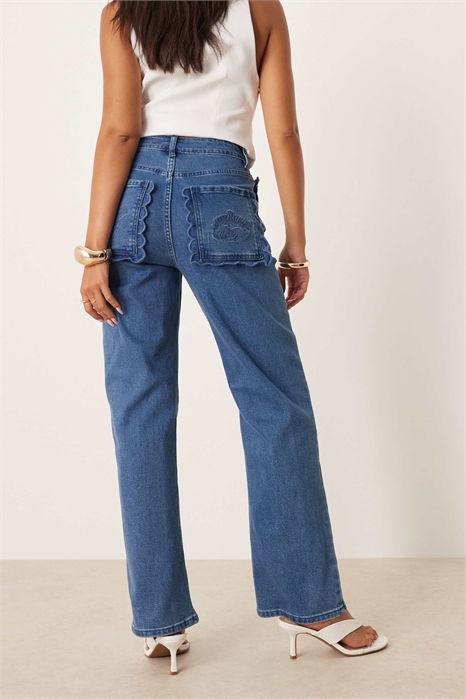 Джинсы из денима с высокой талией и вышивкой артикул 150263267