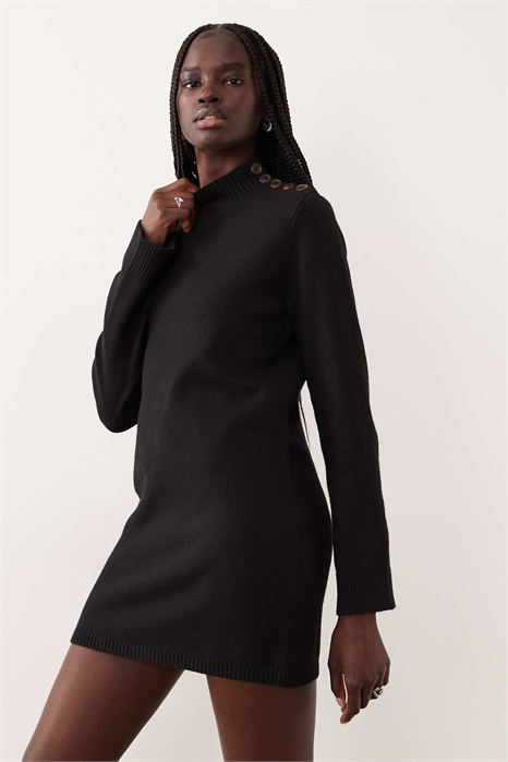 Мини-платье из трикотажа с длинными рукавами и декоративными пуговицами артикул 154169379