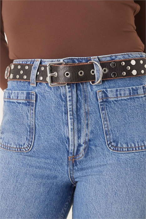 Пояс с кожаными вставками и кольцами артикул 151865362