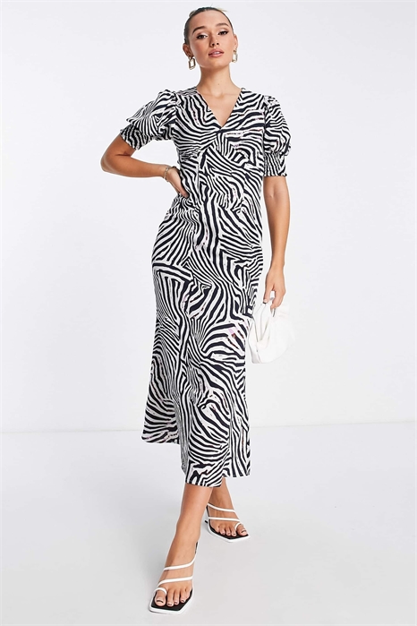 Макси-платье с буфетными рукавами и зебра-принтом артикул 122443496